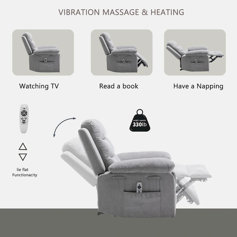 Light Gray Power Recliner Chair for 1