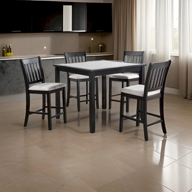 Black & White Counter Height Dining Set, 5-Piece (1 Table + 4 Chairs)