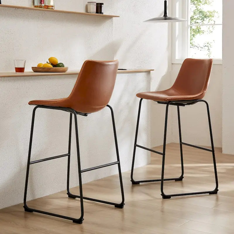 Grey/Black Faux Leather Counter Height Bar Stools, Set of 2