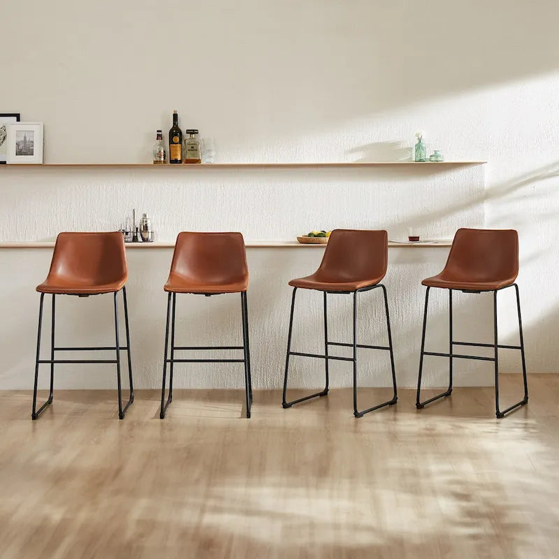 Grey/Black Faux Leather Counter Height Bar Stools, Set of 2