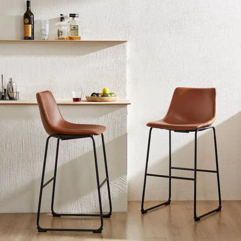 Grey/Black Faux Leather Counter Height Bar Stools, Set of 2