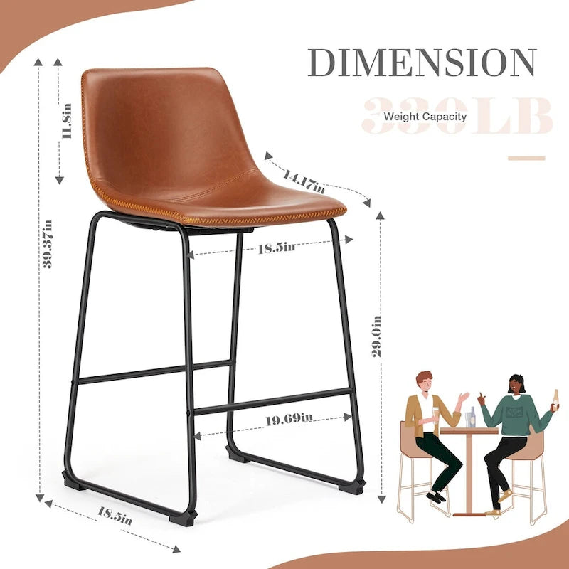 Grey/Black Faux Leather Counter Height Bar Stools, Set of 2