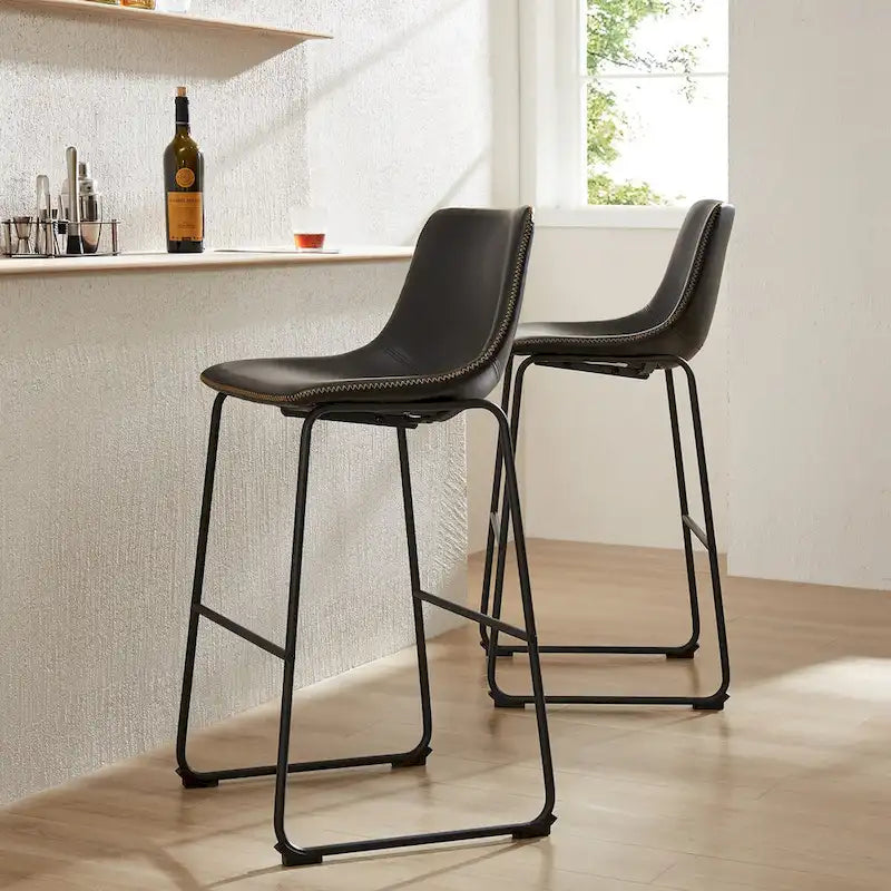 Grey/Black Faux Leather Counter Height Bar Stools, Set of 2