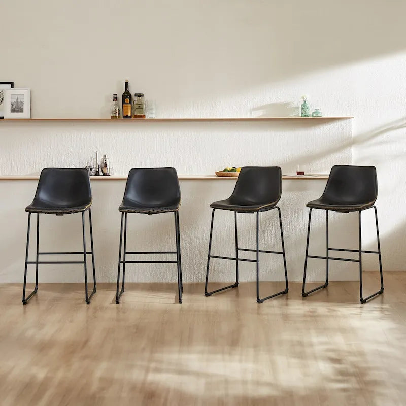 Grey/Black Faux Leather Counter Height Bar Stools, Set of 2