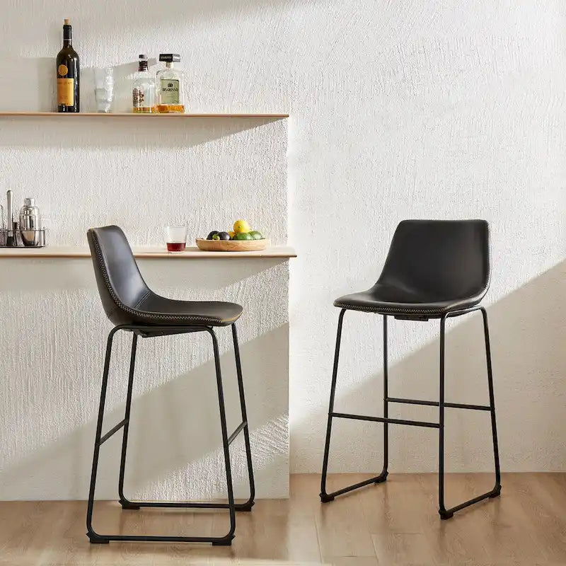 Grey/Black Faux Leather Counter Height Bar Stools, Set of 2