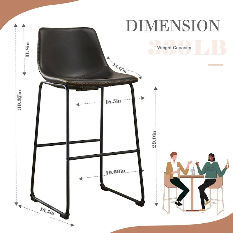 Grey/Black Faux Leather Counter Height Bar Stools, Set of 2