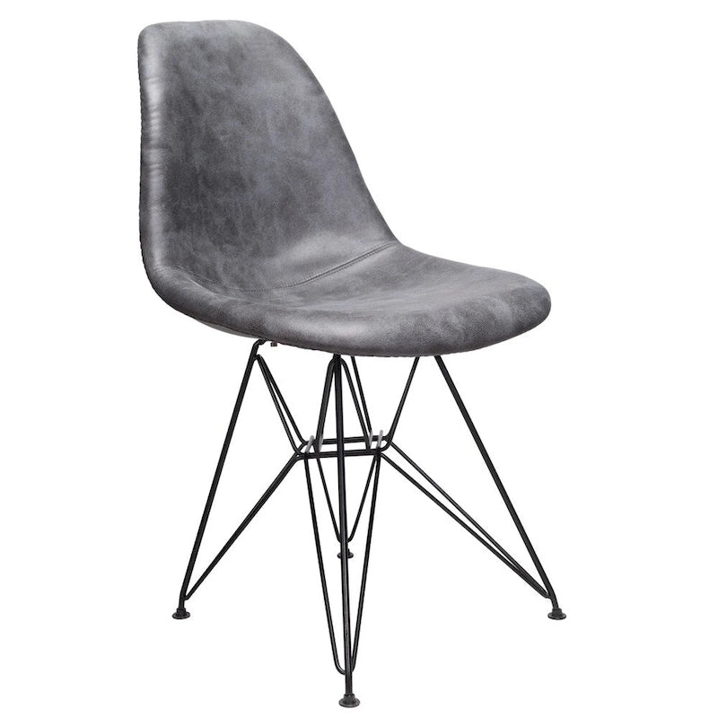 Cool Gray Leatherette Dining Side Chair, Mid-Century Style, Black Steel Legs