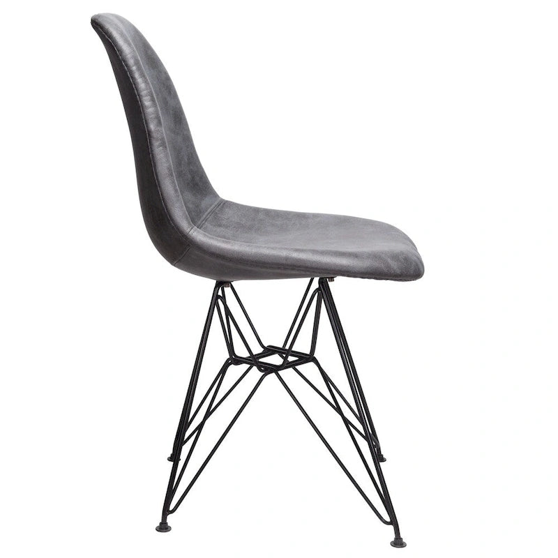 Cool Gray Leatherette Dining Side Chair, Mid-Century Style, Black Steel Legs