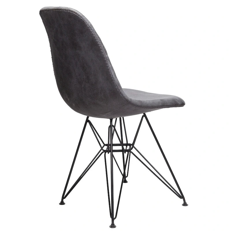 Cool Gray Leatherette Dining Side Chair, Mid-Century Style, Black Steel Legs