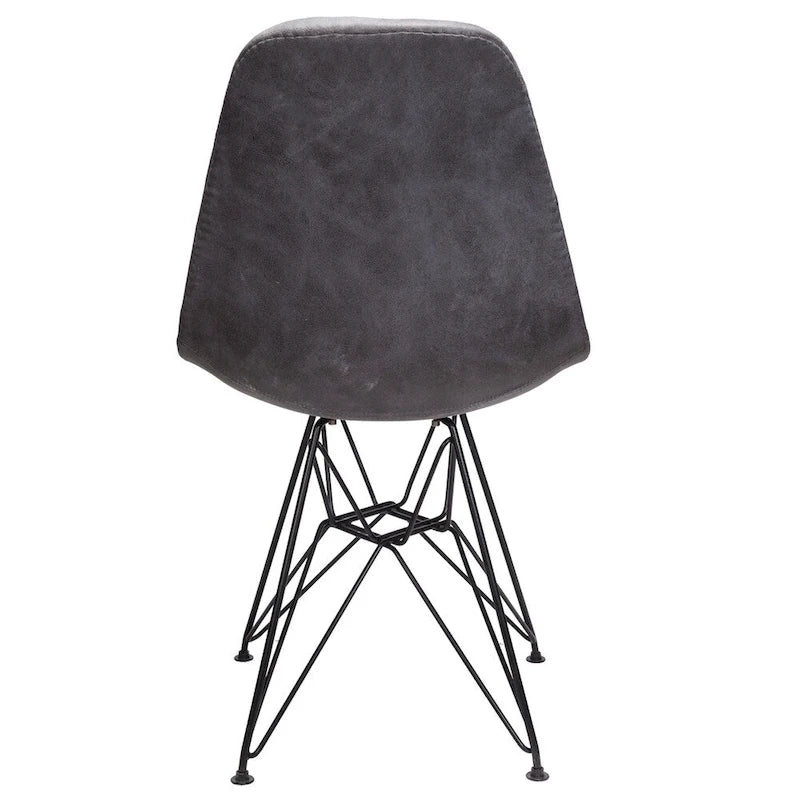 Cool Gray Leatherette Dining Side Chair, Mid-Century Style, Black Steel Legs