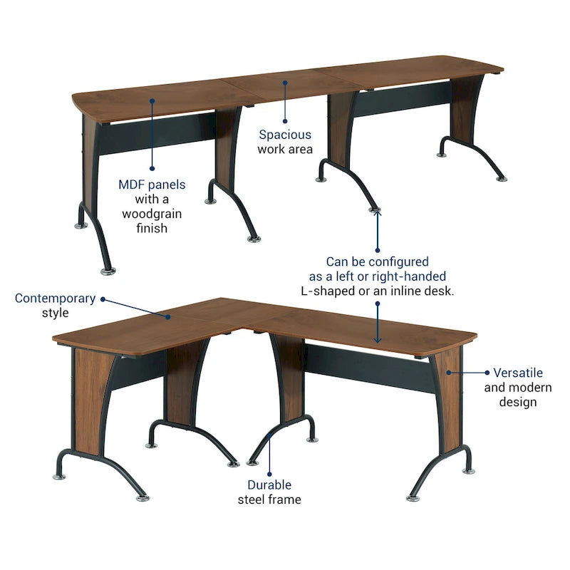 Brown L-Shaped / Inline Computer Desk, 1-Person