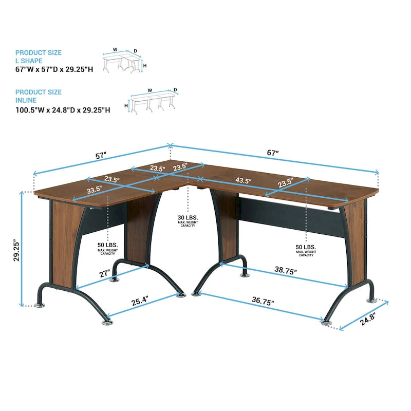 Brown L-Shaped / Inline Computer Desk, 1-Person