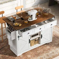 White / Black Farmhouse Kitchen Island with Power Outlet | 2-Door 3-Drawer Rolling Cart