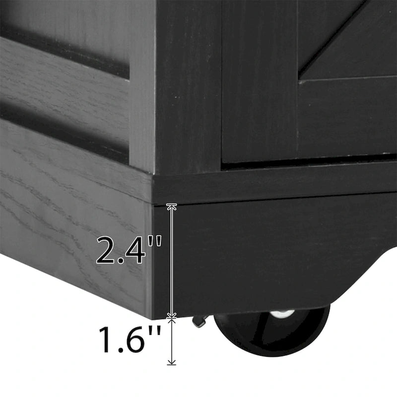 White / Black Farmhouse Kitchen Island with Power Outlet | 2-Door 3-Drawer Rolling Cart