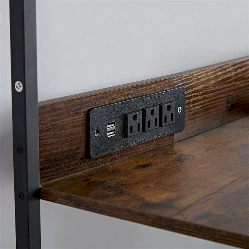 Brown Industrial 3-Tier Coffee Bar Cabinet with LED Strip and Power Outlet