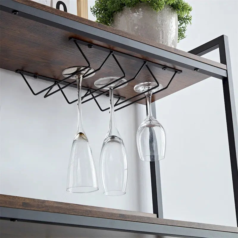 Brown Industrial 3-Tier Coffee Bar Cabinet with LED Strip and Power Outlet