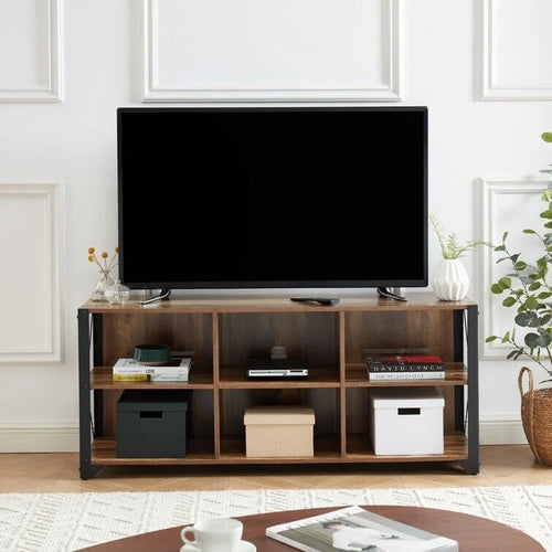 Meuble TV industriel 6 étagères en Noyer gris/Chêne rustique