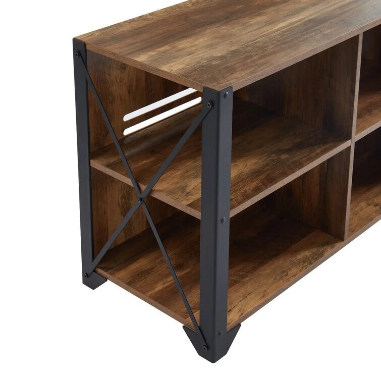 Gray Walnut / Rustic Oak Industrial TV Stand with 6 Shelves