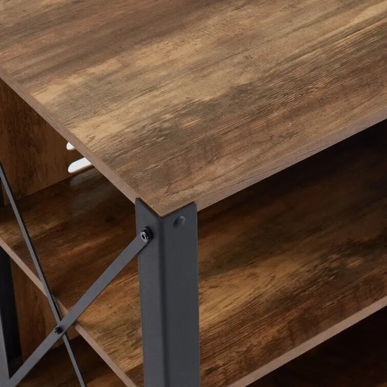 Gray Walnut / Rustic Oak Industrial TV Stand with 6 Shelves