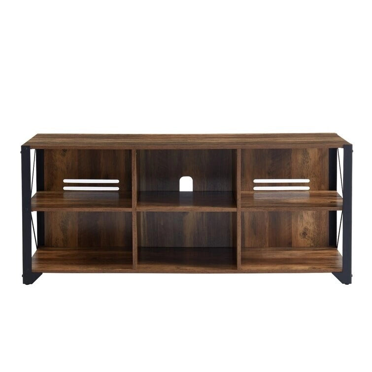 Gray Walnut / Rustic Oak Industrial TV Stand with 6 Shelves