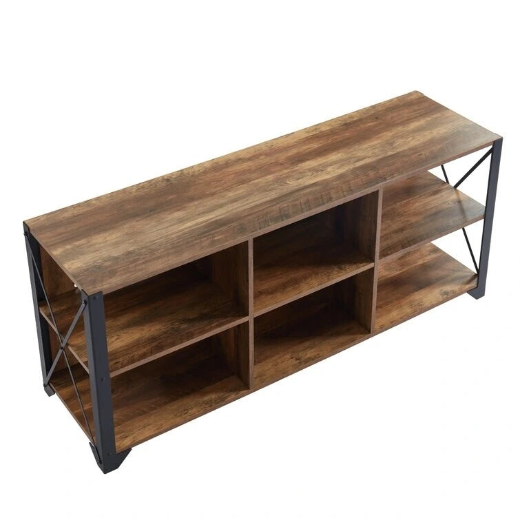 Gray Walnut / Rustic Oak Industrial TV Stand with 6 Shelves