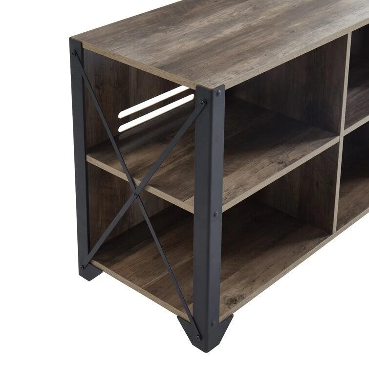Gray Walnut / Rustic Oak Industrial TV Stand with 6 Shelves