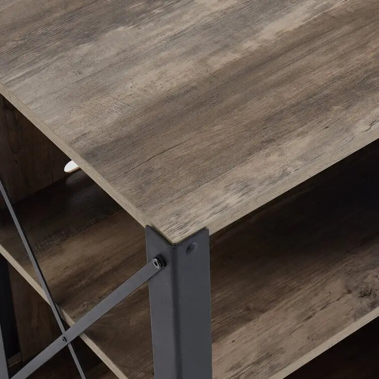 Gray Walnut / Rustic Oak Industrial TV Stand with 6 Shelves