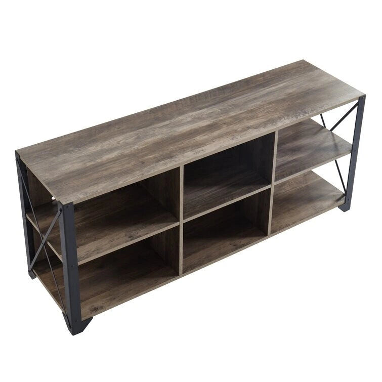 Gray Walnut / Rustic Oak Industrial TV Stand with 6 Shelves