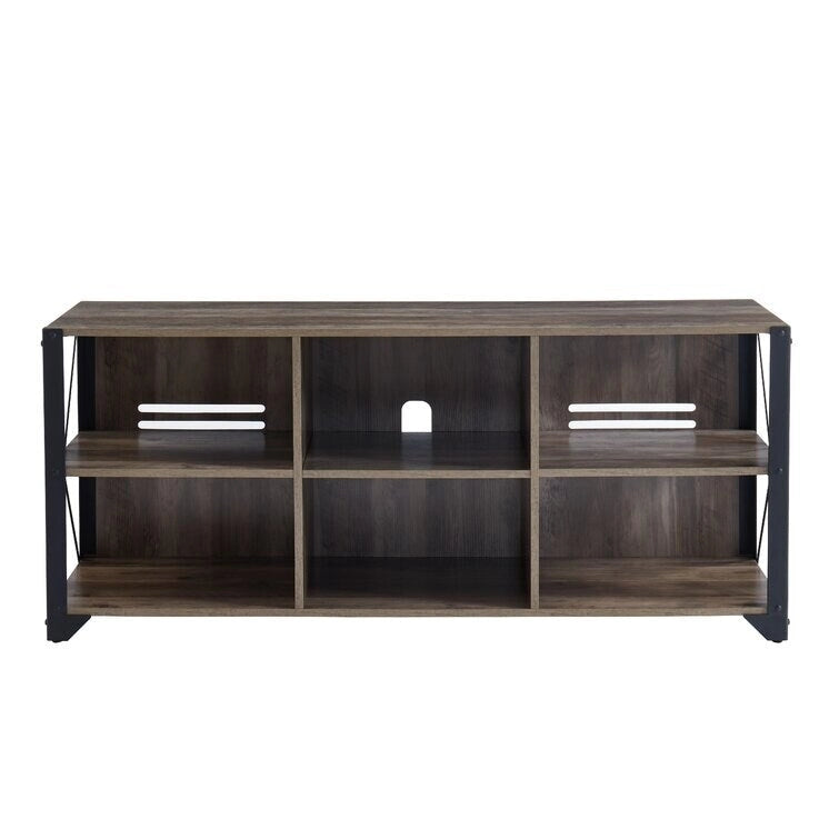 Gray Walnut / Rustic Oak Industrial TV Stand with 6 Shelves