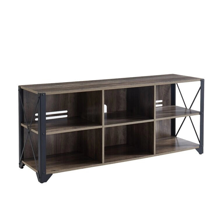 Gray Walnut / Rustic Oak Industrial TV Stand with 6 Shelves