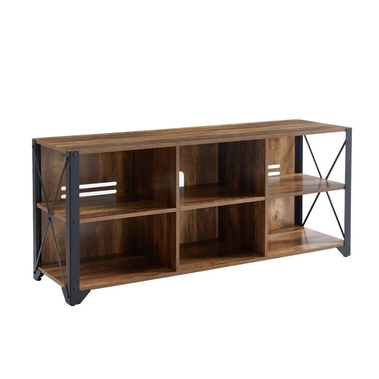 Gray Walnut / Rustic Oak Industrial TV Stand with 6 Shelves