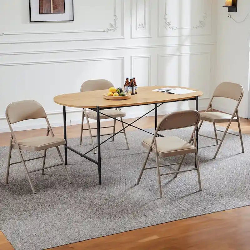 Beige PU Leather Folding Chair, Set of 2 – Metal Frame, Indoor/Outdoor