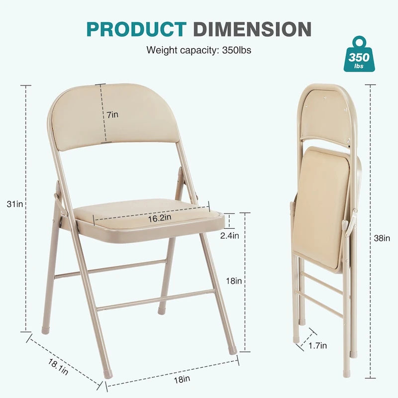 Beige PU Leather Folding Chair, Set of 2 – Metal Frame, Indoor/Outdoor