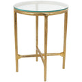 Gold / Silver Textured Metal Side Table with Glass Top – Modern Farmhouse, 1-Person Use