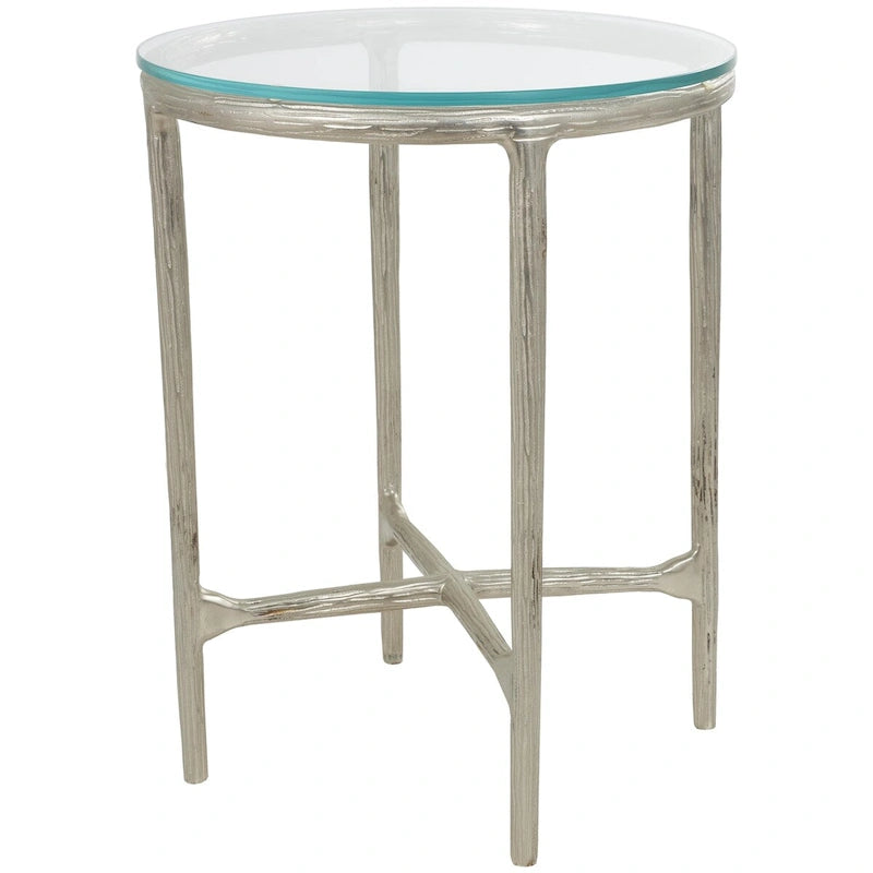 Gold / Silver Textured Metal Side Table with Glass Top – Modern Farmhouse, 1-Person Use