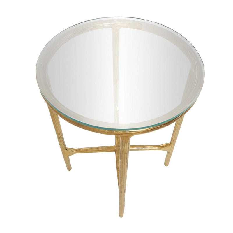 Gold / Silver Textured Metal Side Table with Glass Top – Modern Farmhouse, 1-Person Use