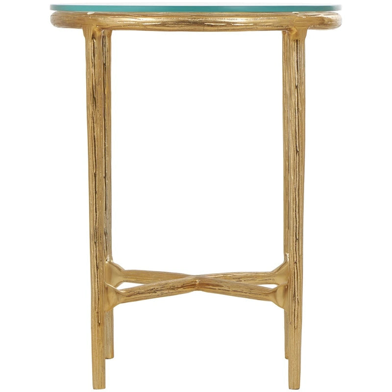 Gold / Silver Textured Metal Side Table with Glass Top – Modern Farmhouse, 1-Person Use