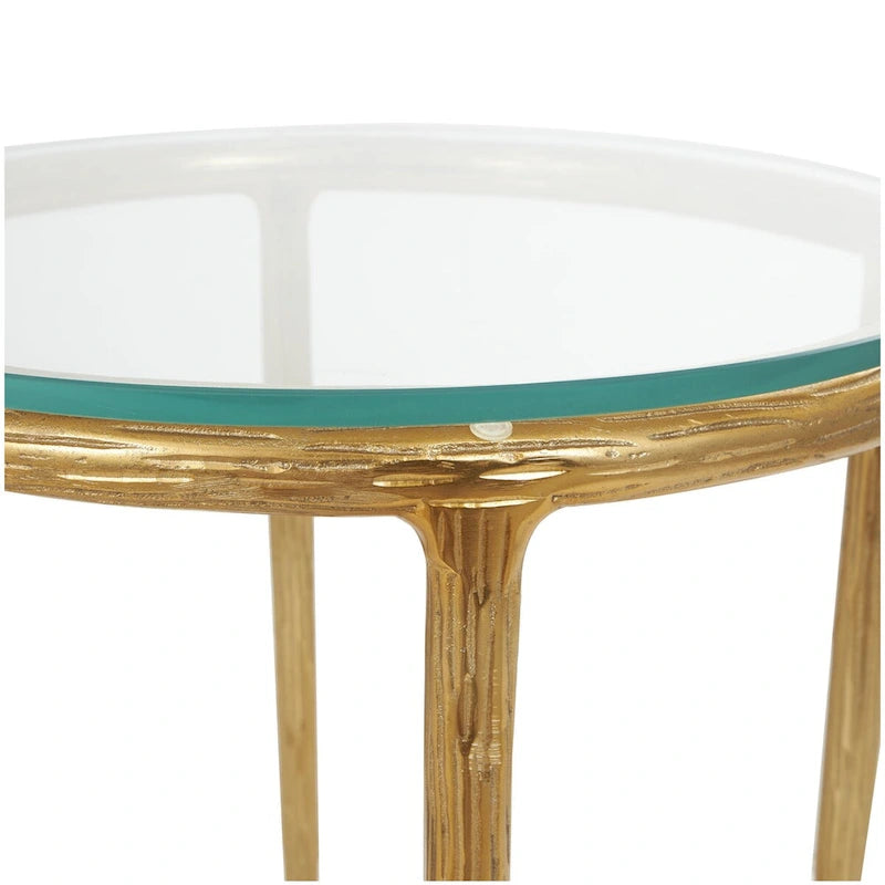 Gold / Silver Textured Metal Side Table with Glass Top – Modern Farmhouse, 1-Person Use