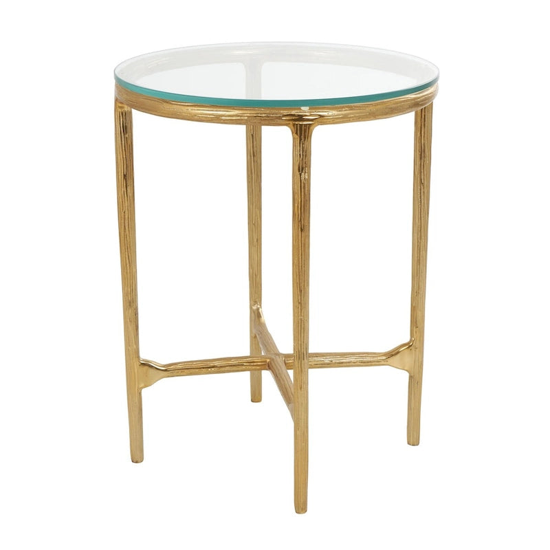 Gold / Silver Textured Metal Side Table with Glass Top – Modern Farmhouse, 1-Person Use