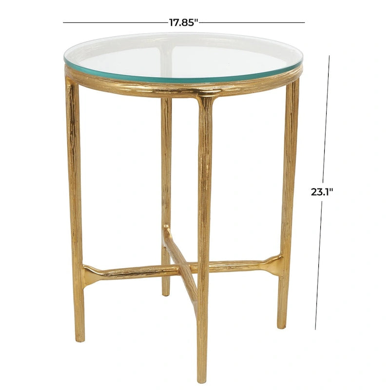 Gold / Silver Textured Metal Side Table with Glass Top – Modern Farmhouse, 1-Person Use
