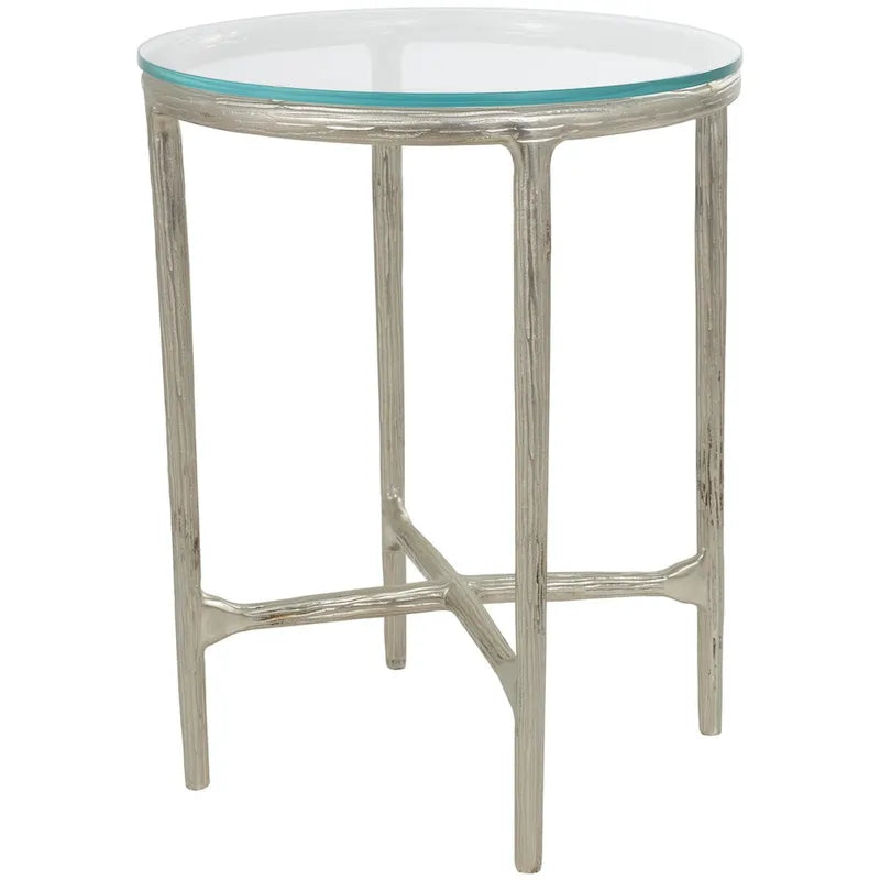 Gold / Silver Textured Metal Side Table with Glass Top – Modern Farmhouse, 1-Person Use