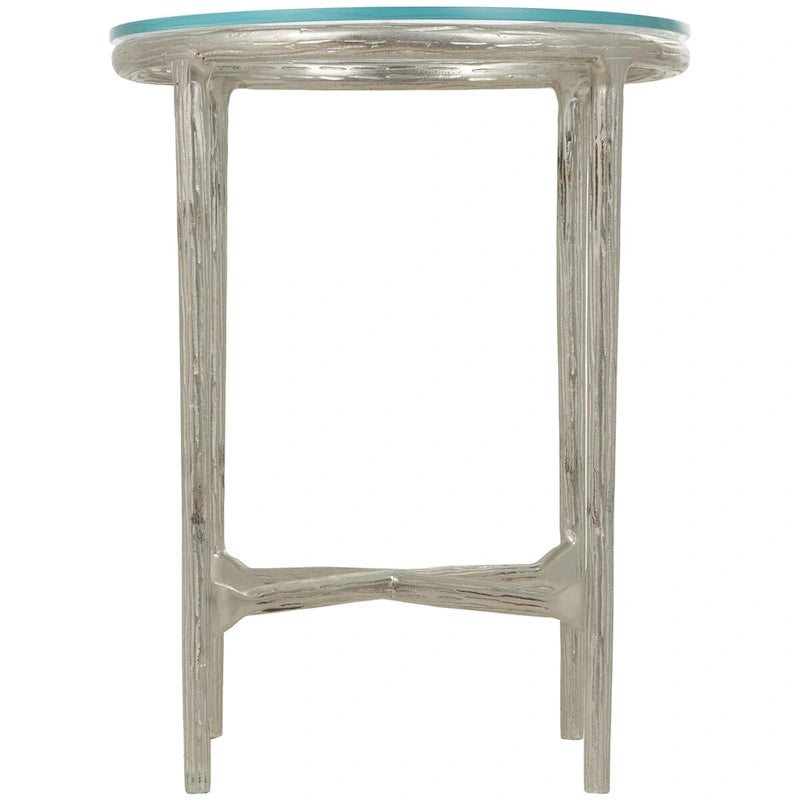 Gold / Silver Textured Metal Side Table with Glass Top – Modern Farmhouse, 1-Person Use