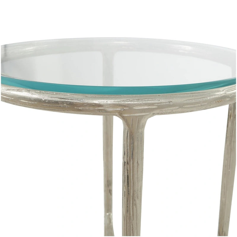 Gold / Silver Textured Metal Side Table with Glass Top – Modern Farmhouse, 1-Person Use