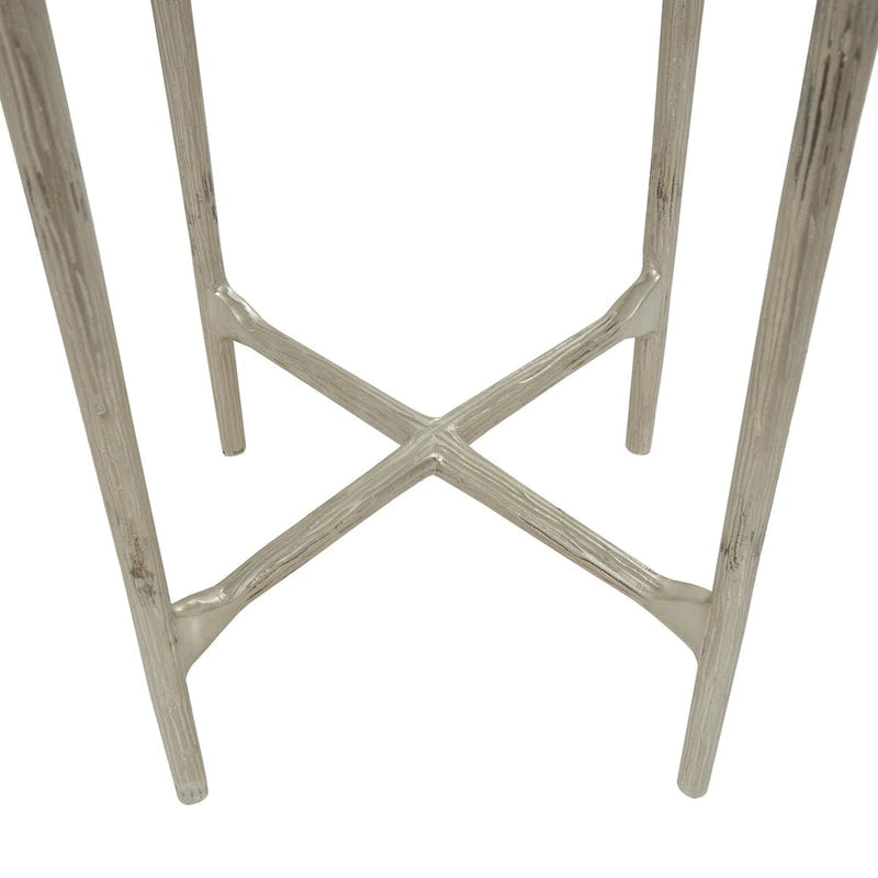 Gold / Silver Textured Metal Side Table with Glass Top – Modern Farmhouse, 1-Person Use