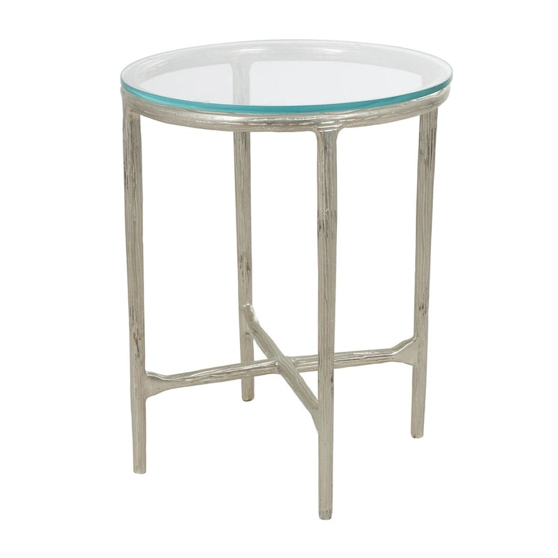 Gold / Silver Textured Metal Side Table with Glass Top – Modern Farmhouse, 1-Person Use