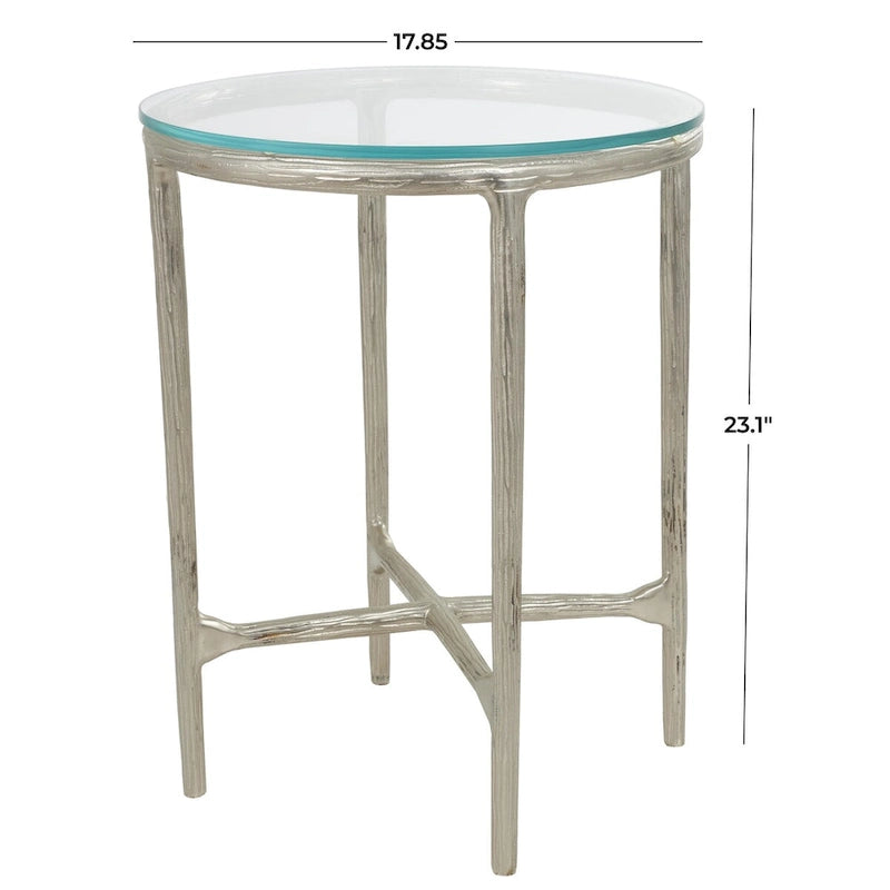 Gold / Silver Textured Metal Side Table with Glass Top – Modern Farmhouse, 1-Person Use