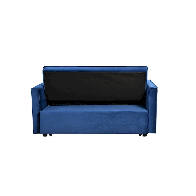 Canapé Futon Moderne en Velours avec Dossier Inclinable et Poches, 2 Places – Gris Foncé / Gris Clair / Bleu / Noir