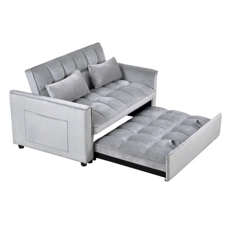 Canapé Futon Moderne en Velours avec Dossier Inclinable et Poches, 2 Places – Gris Foncé / Gris Clair / Bleu / Noir