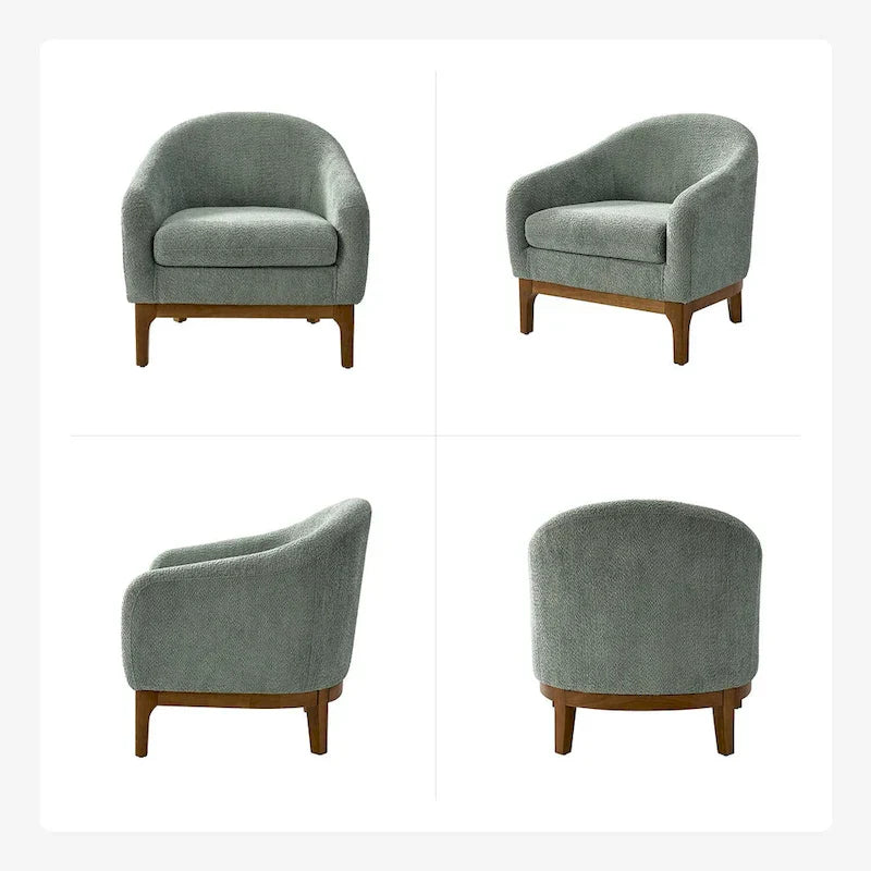 Fauteuil tonneau moderne Augus en bouclette avec pieds en bois massif par HULALA HOME